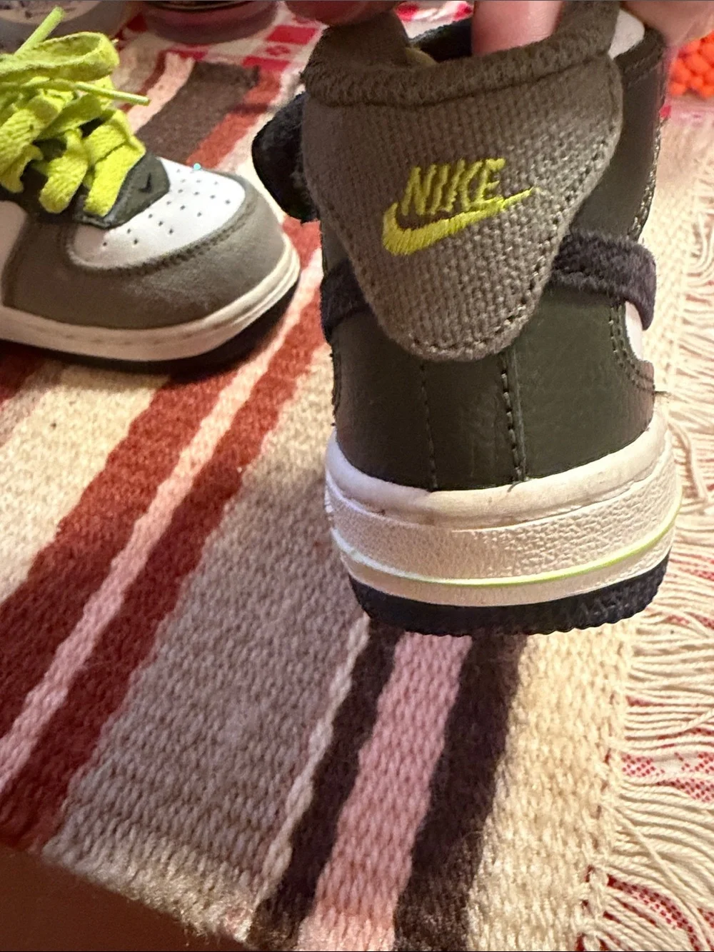 Nike Kids High-Top Sneakers in White, Gray and Neon Yellow